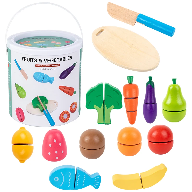 Simulation Kitchen Pretend Toy Wooden Classic Game Montessori Educational Toys For Children Gifts Cutting Fruit Vegetable Set