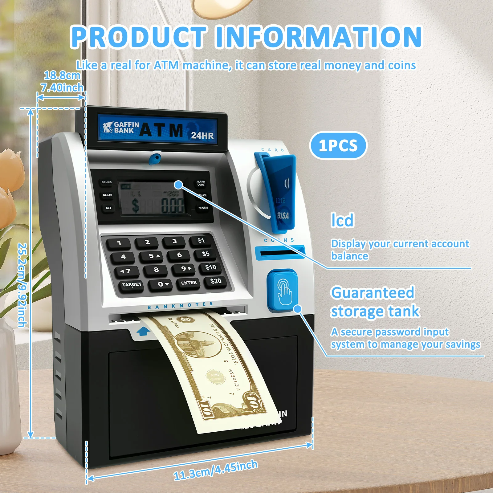 بنك الخنزير الإلكتروني التلقائي عملات آمنة صغيرة النقدية توفير صناديق المال كلمة المرور عداد رمز مفتاح قفل عملة البنك ATM هدايا الطفل #2