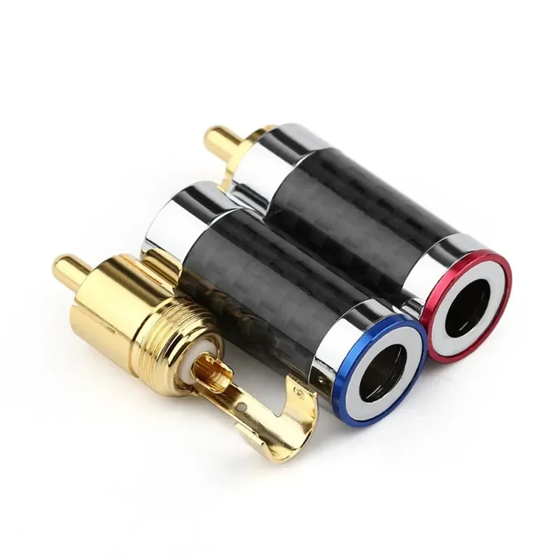 RCA Plug Connector Carbon Fiber Shell Audio Jack Gold Plated Copper Splice Adapter Solder Wire Connectors HiFi Speaker Male