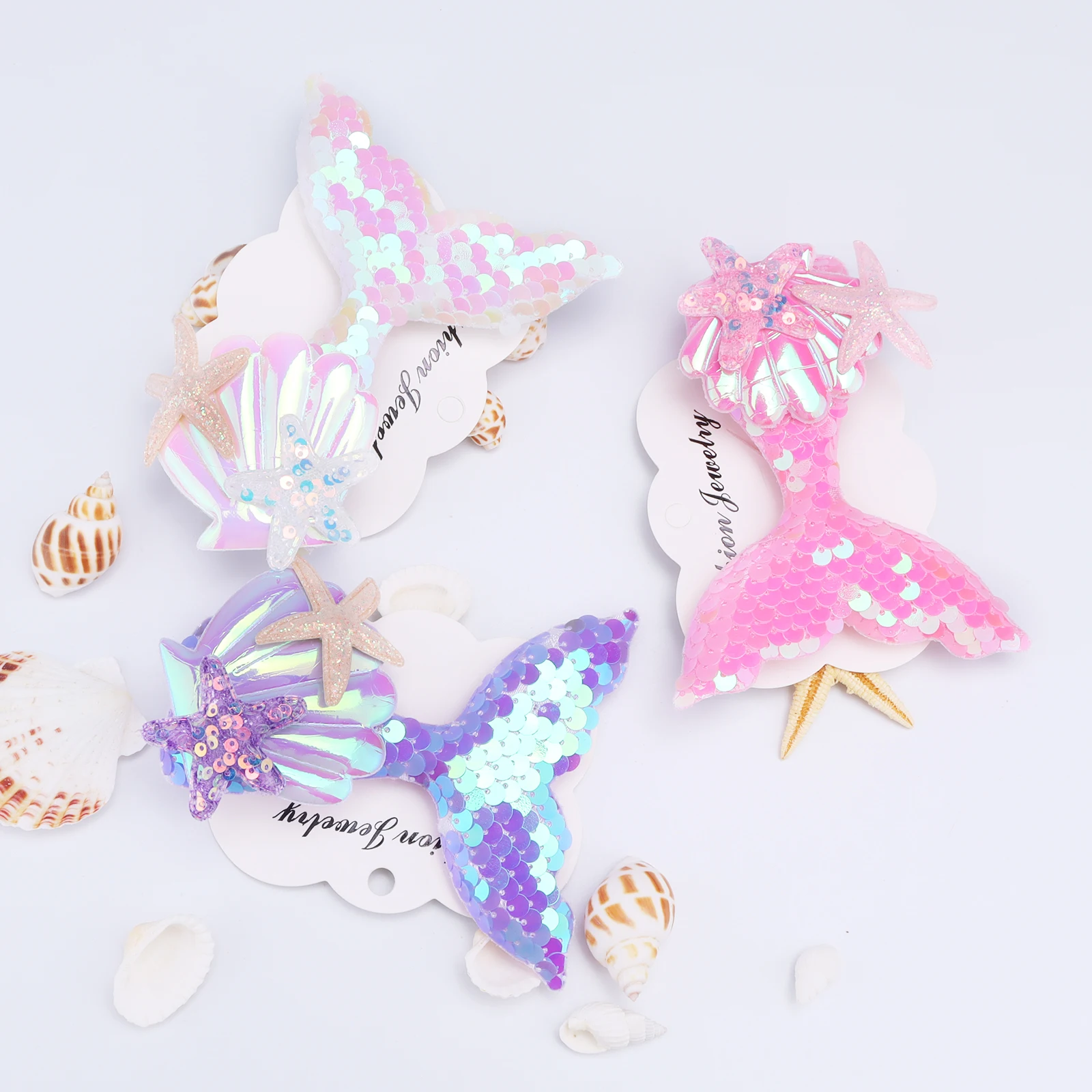 Glitter Mermaid Princess Hairpins Sequins Cute Cartoon Hair Clips for Baby Girls Starfish Shell Hairclip Headdress Accessories