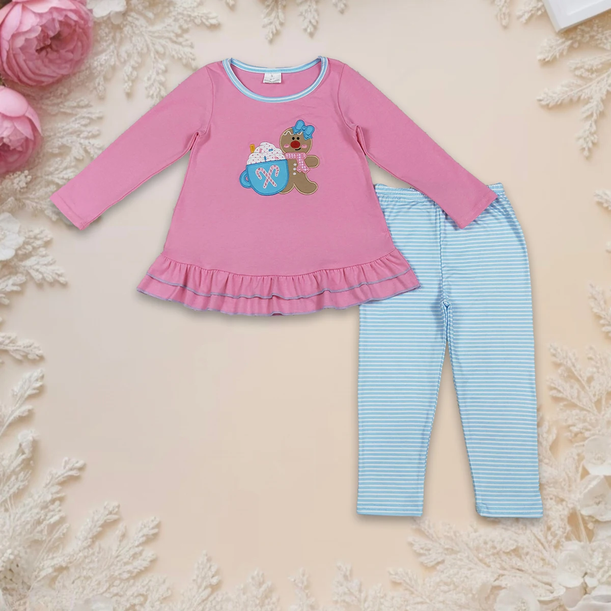 

Hot Sale Christmas Baby Girl Clothes Sets Kids Clothing Infant Toddler Gingerbread Long Sleeve Tunic Tops Legging Pants Outfit