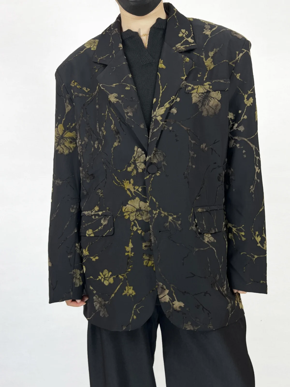 2025 Spring New Suit Jacket Men's Chinese Design Flower Over Size Men's Trendy Loose Long Sleeve Blazers Male Small Suit Jackets