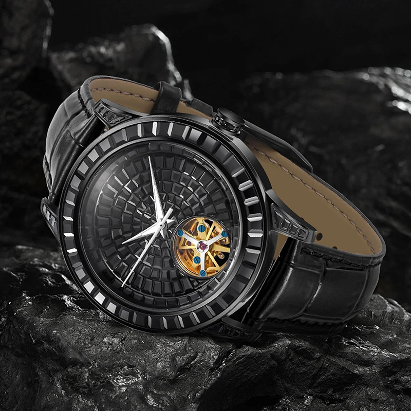 PINDU Design High Mechanical Watch Fashion Luxury All Diamond Watch For Men Waterproof Stainless Steel Leather Men Watches P5037