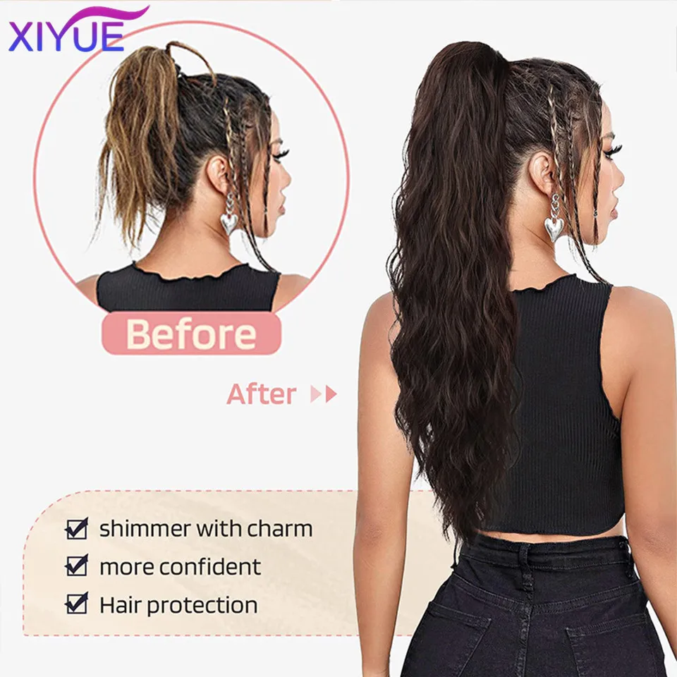 XIYUE  Wig Braid Women's Water Ripple Long Hair Natural Wave ponytail Drawstring ponytail