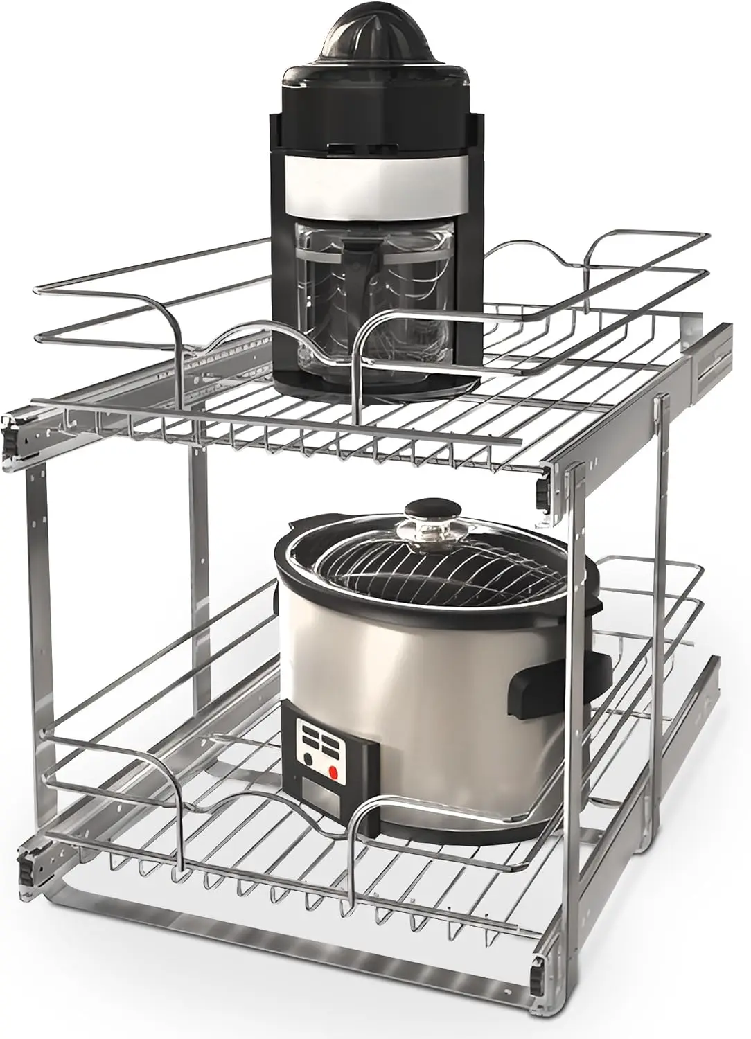 

2-Tier Kitchen Cabinet Pullout Shelf and Drawer Organizer Slide Out Pantry Storage Basket in Multiple Sizes, 15 x 22 In