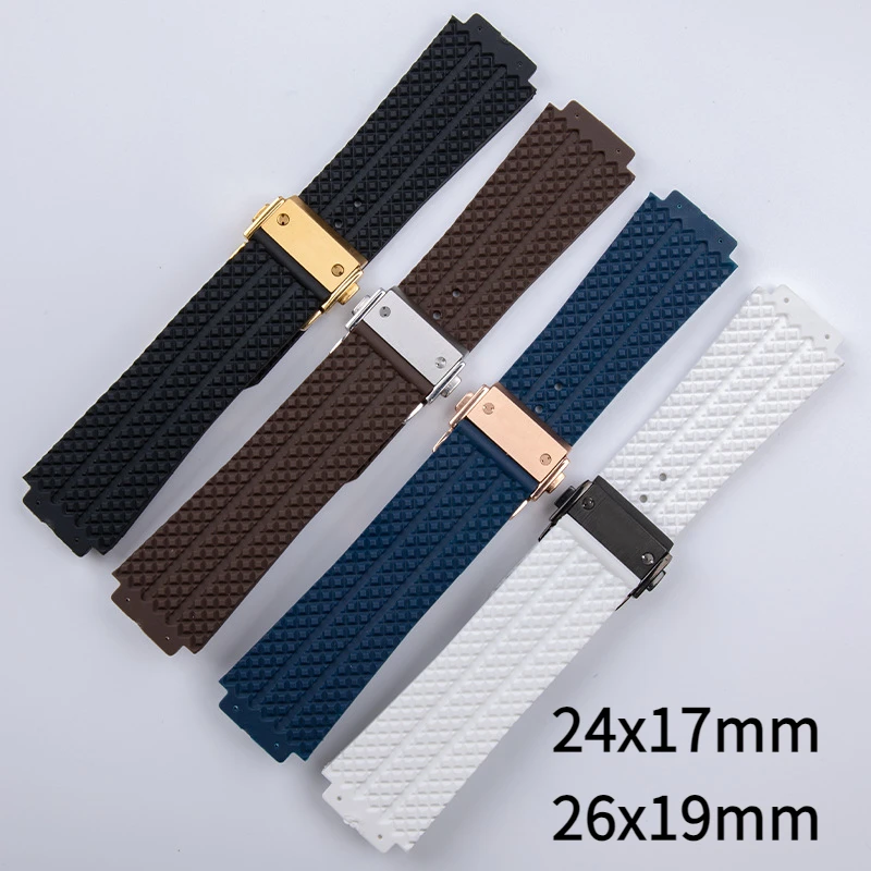 Soft nature rubber bracelet 26x19mm 24x17mm Convex end for Hublot strap Big Bang series men wristband stainless fold buckle