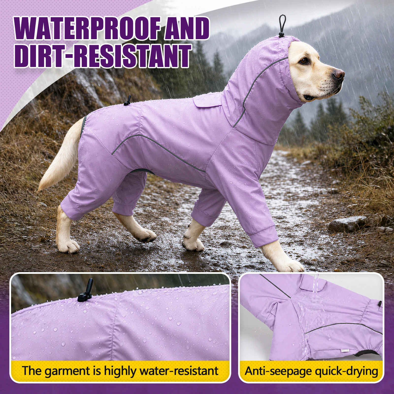 Hunde-Schutzanzug gegen Zecken & Fuchsschwanzmilben, Ganzkörper-Overall mit Vier Beinabschnitten, Atmungsaktiver Schnelltrocknender Stretch-Stoff, Wasserabweisend – Detail 7