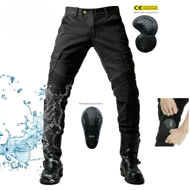 Waterproof Motorcycle Riding Pants Anti-Fall Cargo Jeans with Detachable CE Protectors Elastic Biker Cargo Work Trousers Man