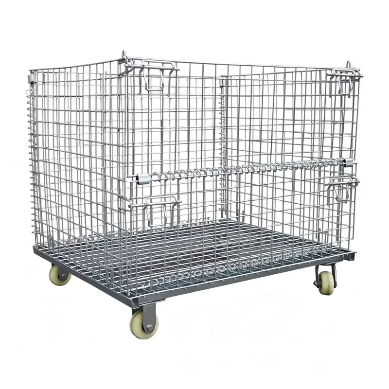 for Heavy Duty Foldable Wire Mesh Container Galvanized Stackable Metal Storage Cage  Warehouse Logistics Customizable Size