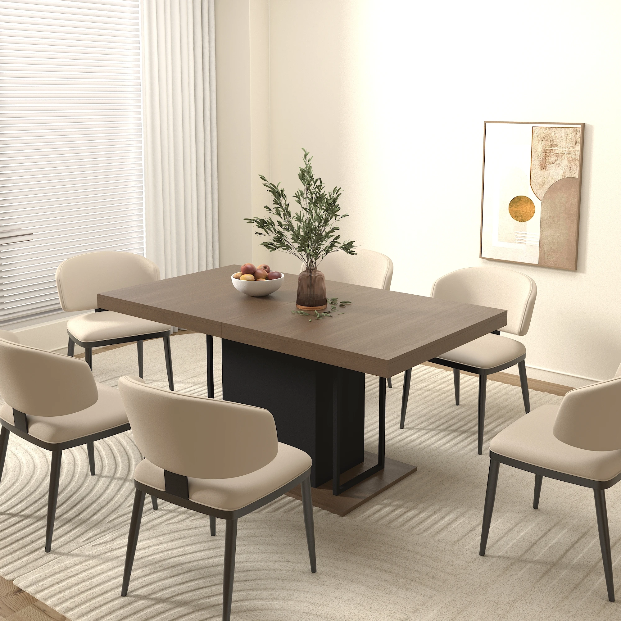 

//For 6-10 People Wooden And Black Assembled 160-200cm Rectangle Expandable Dining Table Set