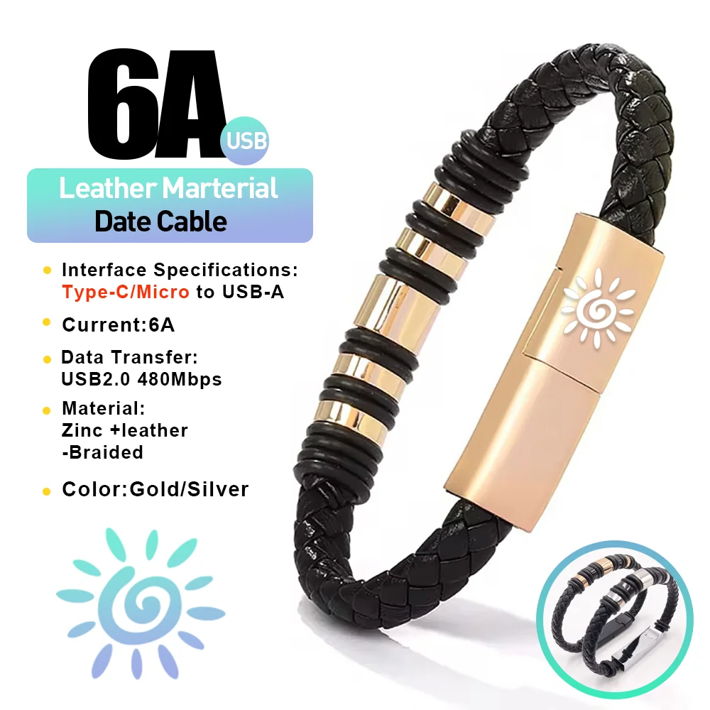 

PSDA 2D Charging Bracelet USB to Type C Android Portable Fashion Woven Leather Wristband Charging Bracelet 20 / 22.5 cm