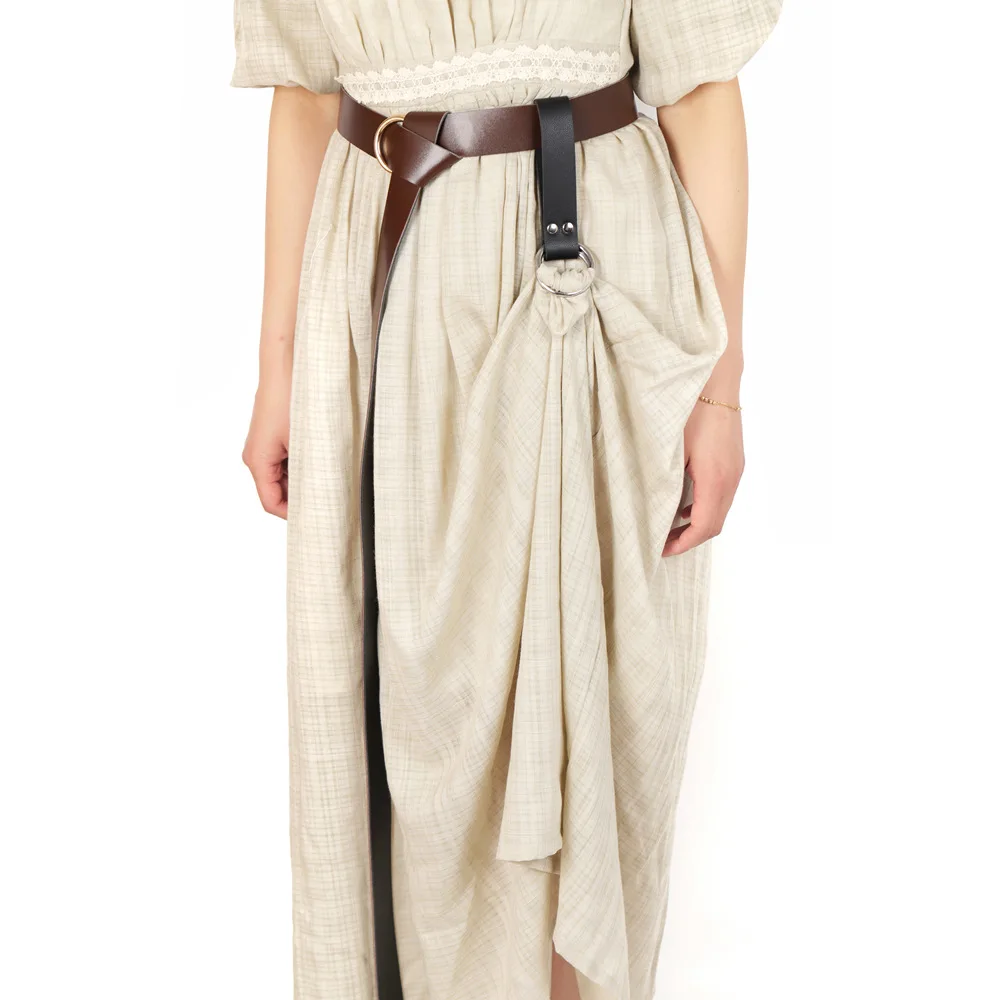 1 st Middeleeuwse PU Lederen Haak Riem Dubbele Metalen Ringen Dames Heren Riem Rok Prestaties Cosplay Prop Halloween Accessoires