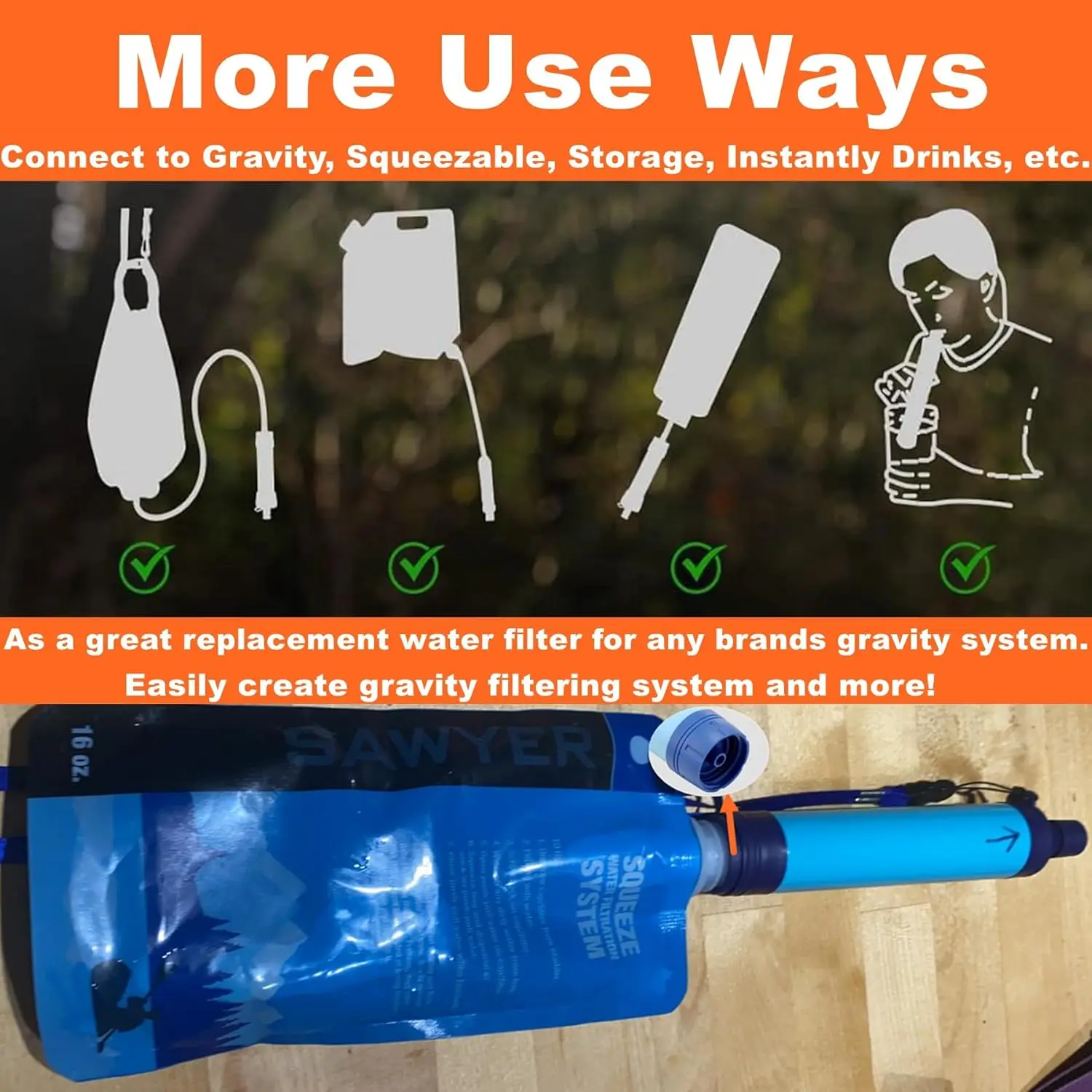 فلتر مياه شخصي من القش، تحضير الطوارئ، ترشيح مياه محمول للمشي لمسافات طويلة والتخييم والصيد في الهواء الطلق