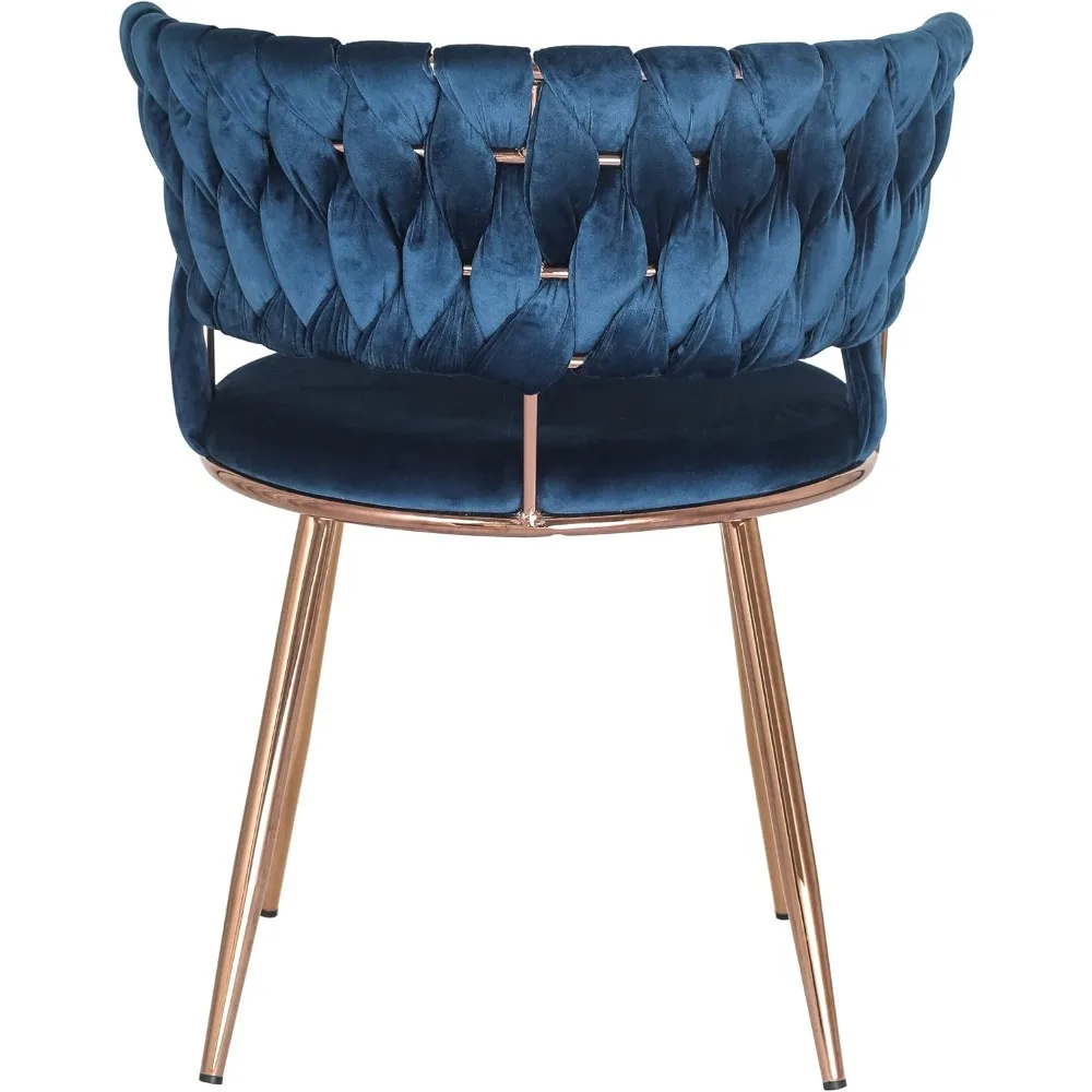 Fluweel gestoffeerde eetkamerstoelen Moderne accentstoelen Handgeweven bijzetstoelen met roségouden metalen poten Set van 2 voor eetkamer