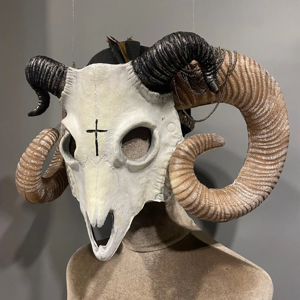 Gothic Sheep Horn Hat Cosplay Devil Horn Headwear Deluxe Halloween Cosplay Costume Mask Carnaval Masque Christmas Party Props