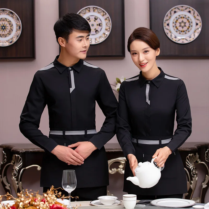 Uniformes de trabalho do hotel outono inverno feminino pote quente restaurante churrasco casa chá estilo chinês garçom manga longa unisex