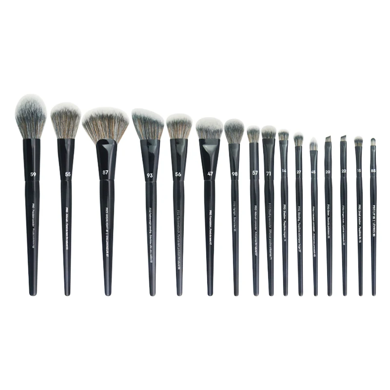 Pro preto pincéis de maquiagem conjunto 16 pçs macio cabelo sintético rosto fundação pó blush eyeshadow sobrancelha forro beleza cosméticos ferramentas