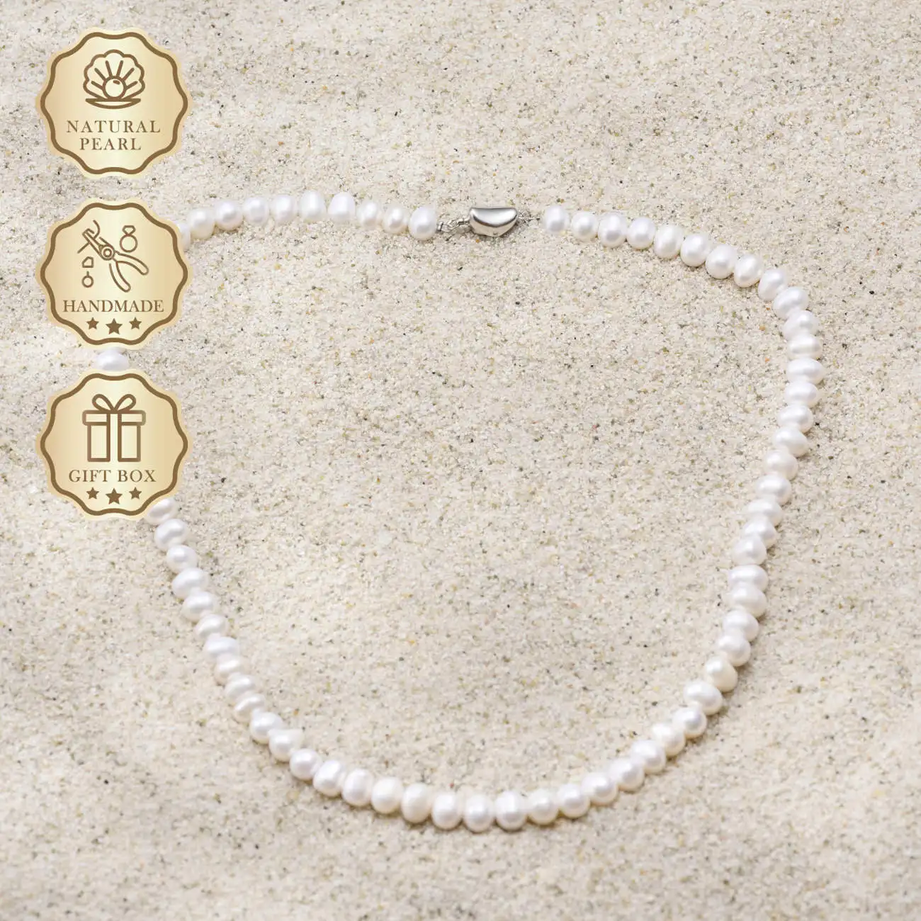 

MYSOYA Natural White, Pink & Purple Freshwater Pearl Necklace, 7–8mm Pearls with Silver Ingot Clasp, Gift Box, Birthday Gift