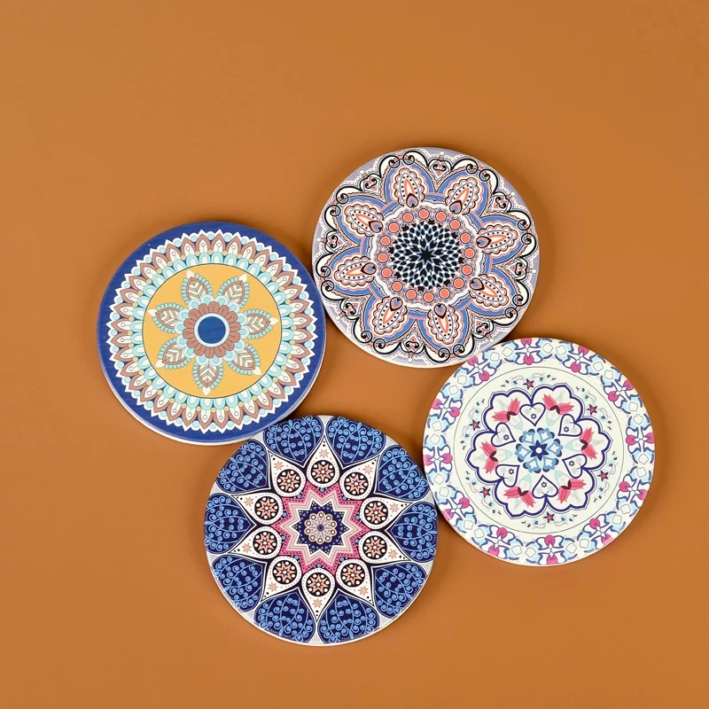 Mandala Flower Drinkware Decoration Accessories 1PCS Round Coasters Ceramic Insulated Coaster for Coffee Mug Glass Cup Non-Slip