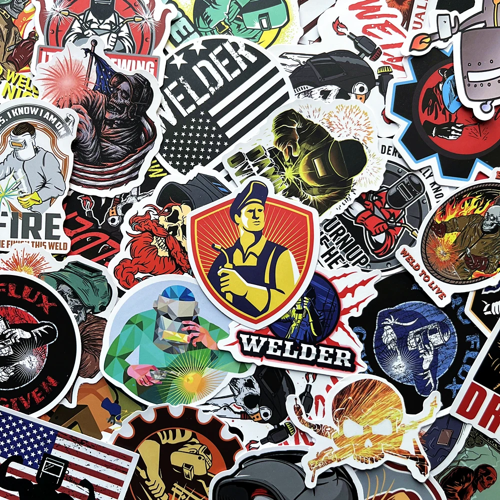 10/50Pcs Welding Electrician Helmet Addict Worker Stickers Cartoon Graffiti Laptop Vintage Luggage Skateboard Car Styling Decals