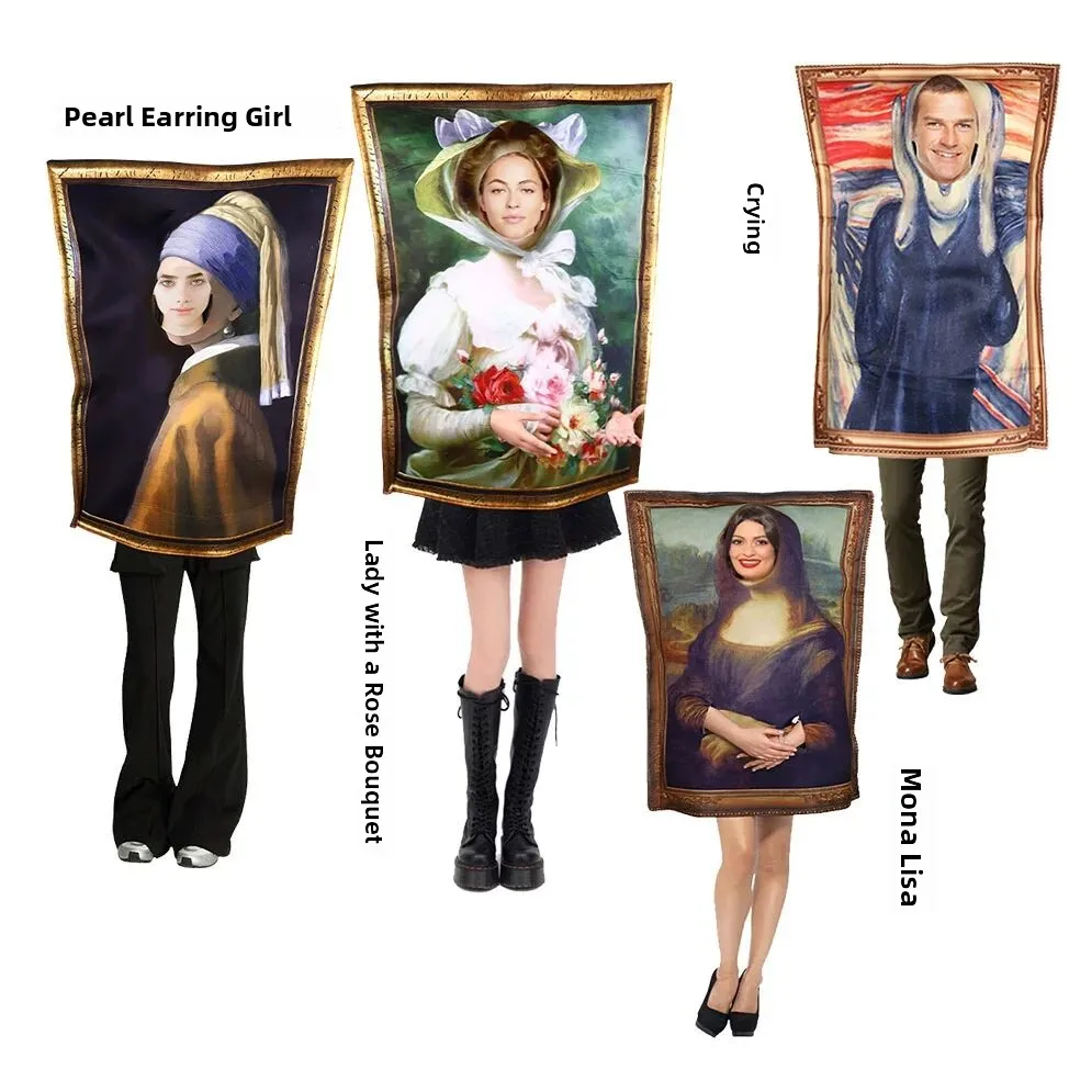 

Funny Halloween Costume Mona Lisa Theme Famous Painting Cosplay Jumpsuit Van Gogh Murals Costume Elegant Women's Traditional ...