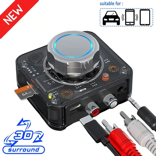 Imagen 2 del producto Receptor de Audio Bluetooth 5,0, adaptador inalámbrico de música estéreo 3D, tarjeta TF RCA 3,5mm 3,5 AUX Jack para amplificador de altavoz de coche, auriculares