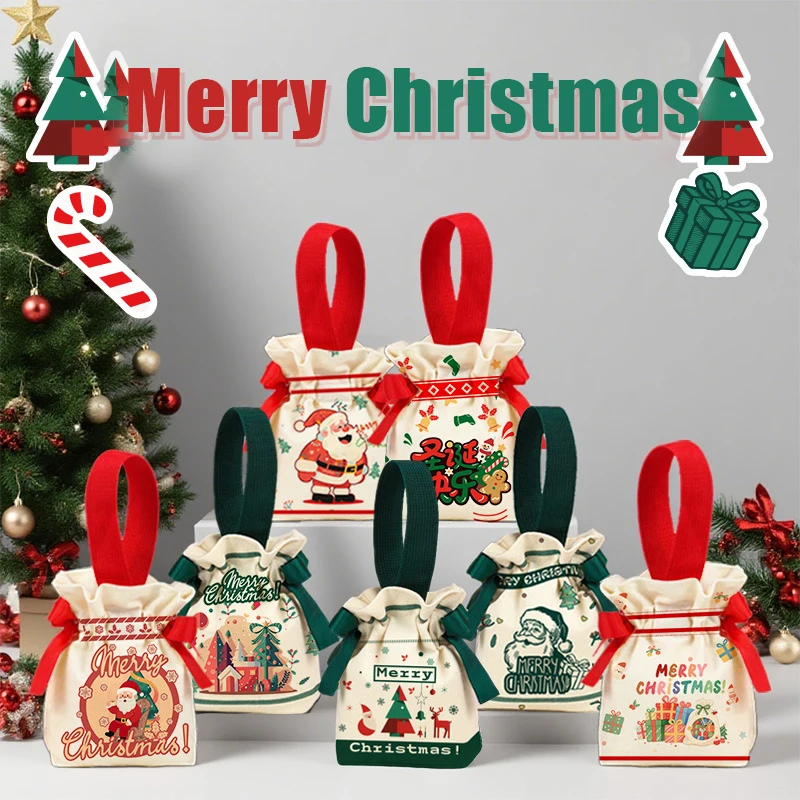 10pss 18cm×19cm×8cm Christmas Creative Handbag Christmas Eve Apple Packaging Bag Christmas Gift Bag Handheld Candy Canvas Bag