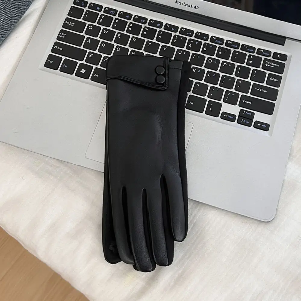 Winter Leather Gloves Women Touchscreen Thermal Fleece Lined Windproof Driving Cycling Warm PU Mittens Elegant Casual