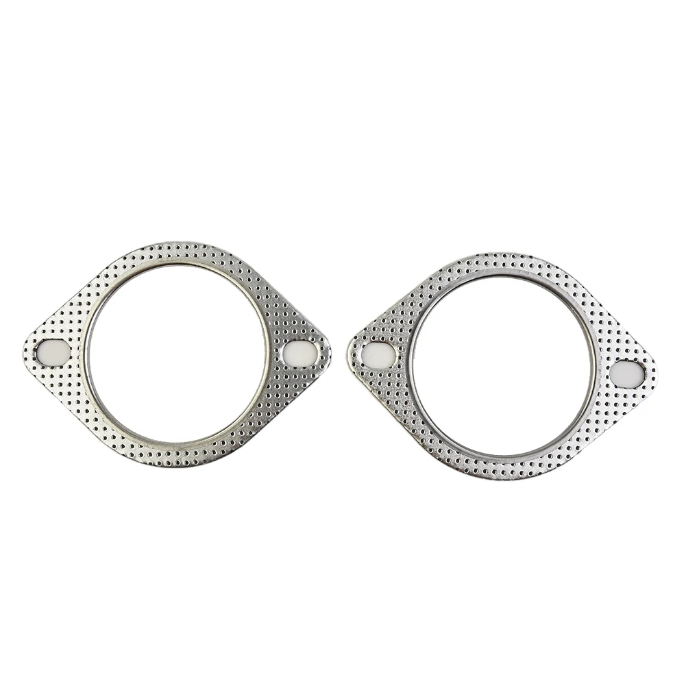 

2x Sliver Flange Gasket Car Exhaust Gasket 3 Inch Diameter Downpipe Metal Multi Layer Reinforced For Nissan For Honda