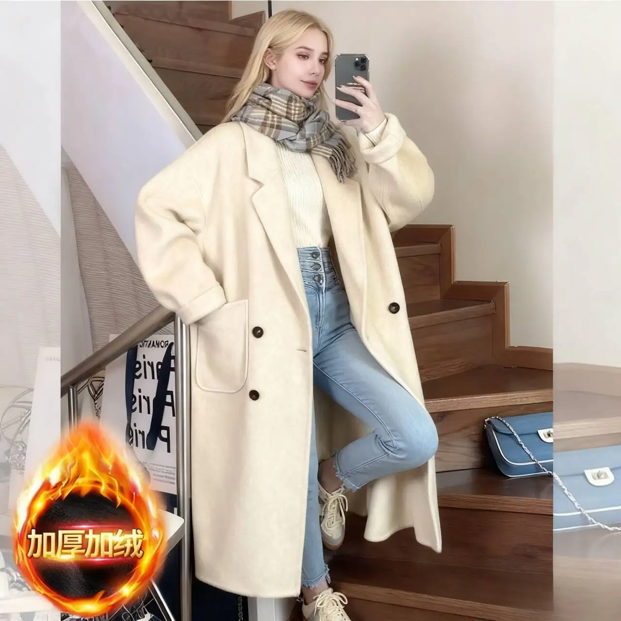 

Wool Blend Coats Womens Woolen Coat Green Autumn Faux Fur Trimmed Baroque Notched Collar Buttoned Ribbed Sided Snap Closure Chic