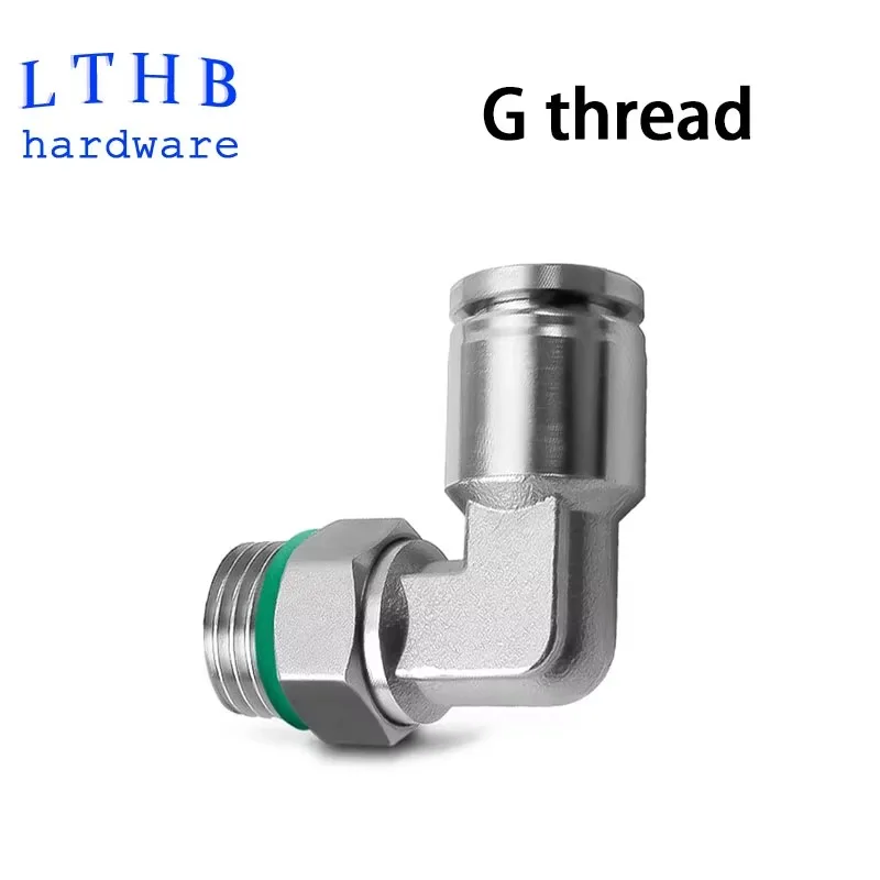 304 Stainless Steel Pneumatic Connector Air Fittings PL Bend Through Joint G Thread 1/4 1/2 Push Into Hose Quick Release Fitting