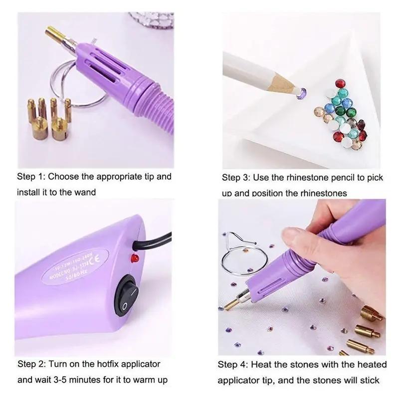 【Big Deal】Rhinestone Setter Tool Kit With AB Crystal Rhinestones, Tips Pencils,And Tweezers EU Plug Hotfix Applicator
