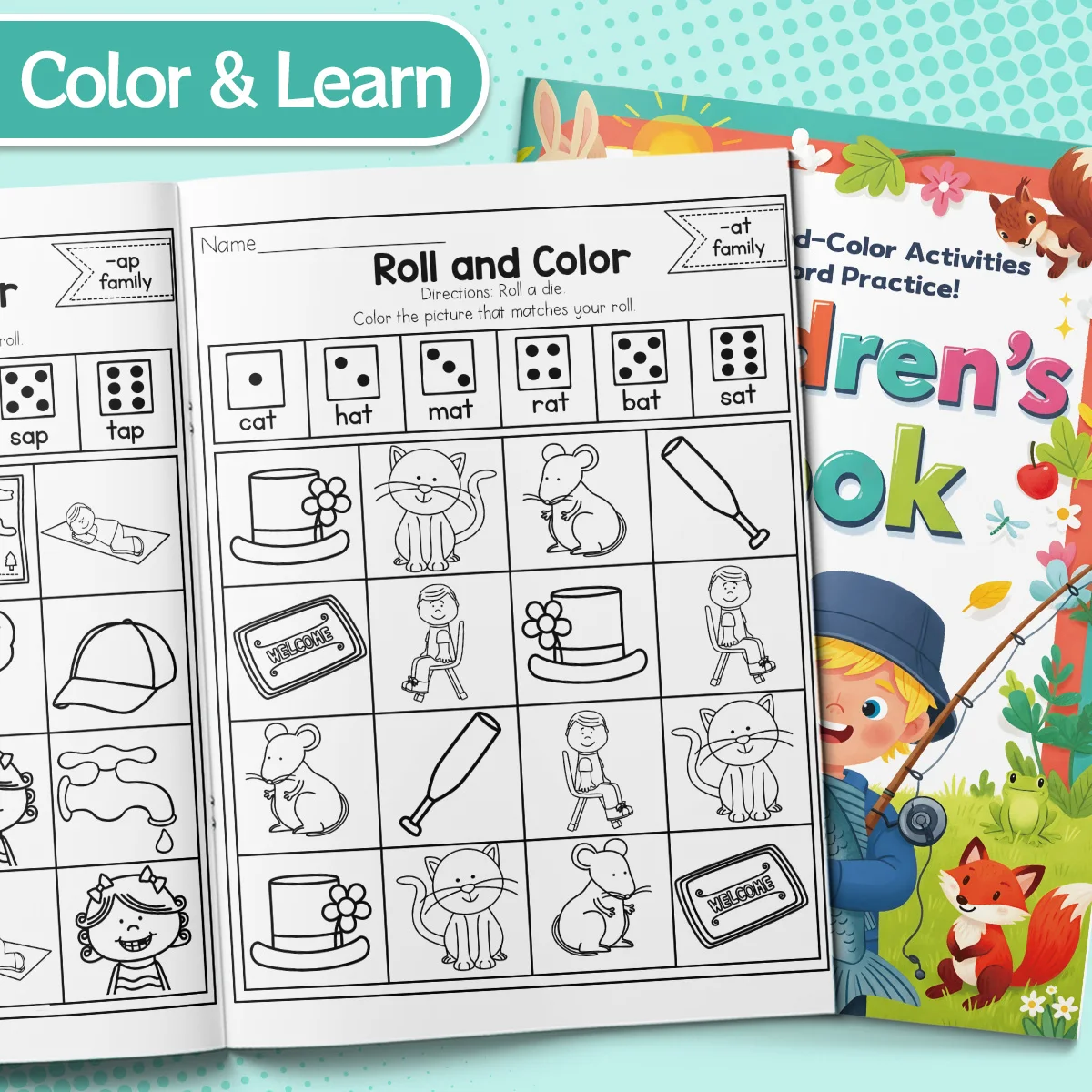 Kids English Word Coloring Book, Cute Cartoon Patterns, Preschool Early Learning Activity Book, Improve Toddler Hands-on Ability