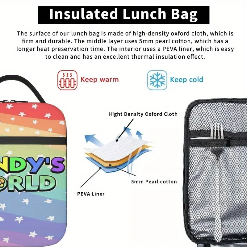 Dandy's Lunch Bag - Insulated Thermal Tote Lunch Box With Pastel Rainbow Gradient, Waterproof Oxford Fabric Cooler Bag