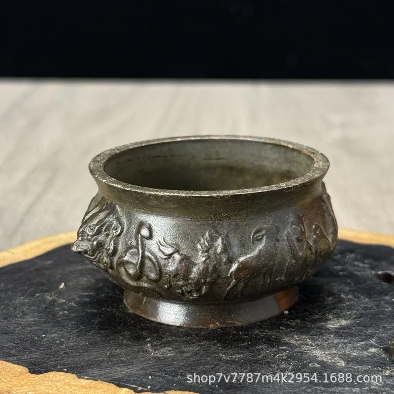 Brass alloy craft item, double-handled twelve zodiac animal incense burner