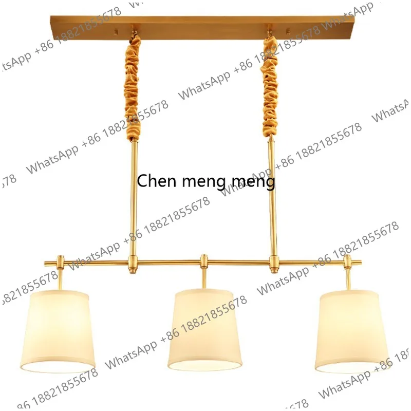 

American all-copper restaurant chandelier, simple fabric three-headed dining chandelier, bar long one-line pendant lamp