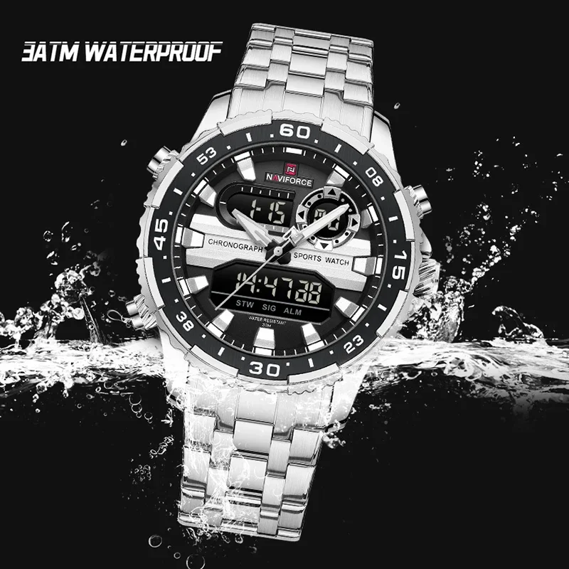 NAVIFORCE NF9234 Original Trend Brand LCD Display Analog Digital Quartz Man Clock 30m Waterproof Luminous Wristwatch