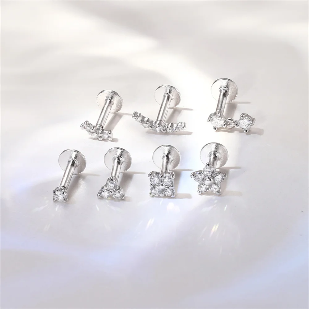 CANNER 1PC S925 Silver Natural  Cultivated Diamond Flat Head Thread Puncture Stud Earring for Women Flower Piercing Ins Jewelry
