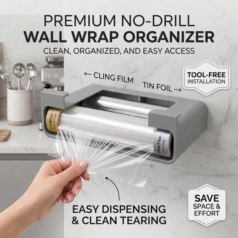 

Hanging Cabinet Cling Film Storage Box No Installation Plastic Kitchen Hanging Shelf Space Saving Foil Storage Box Kitchen
