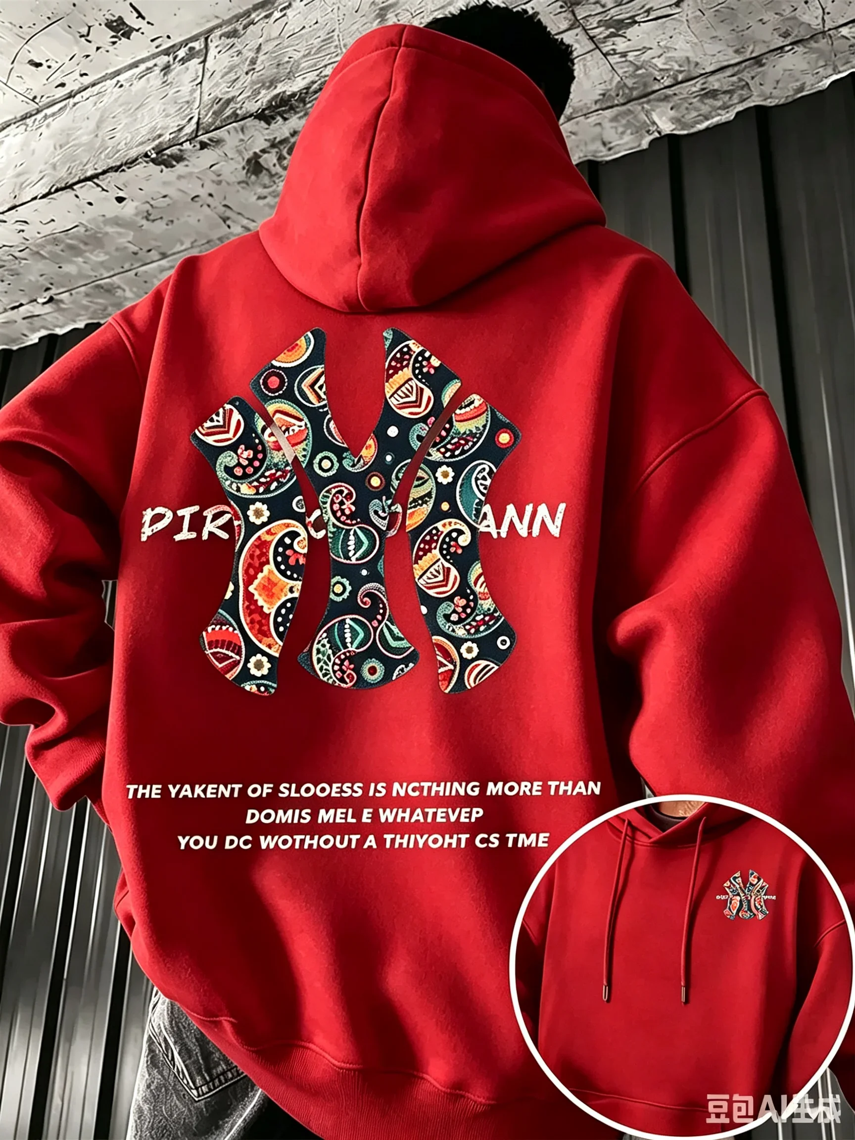 Herren-Hoodie für Herbst und Winter, Outdoor, warm und bequem, Walnussblüten- und NY-Buchstaben-Design, doppelseitiger Druck, lockerer Schnitt, Fleece, Streetwear – Detail 22