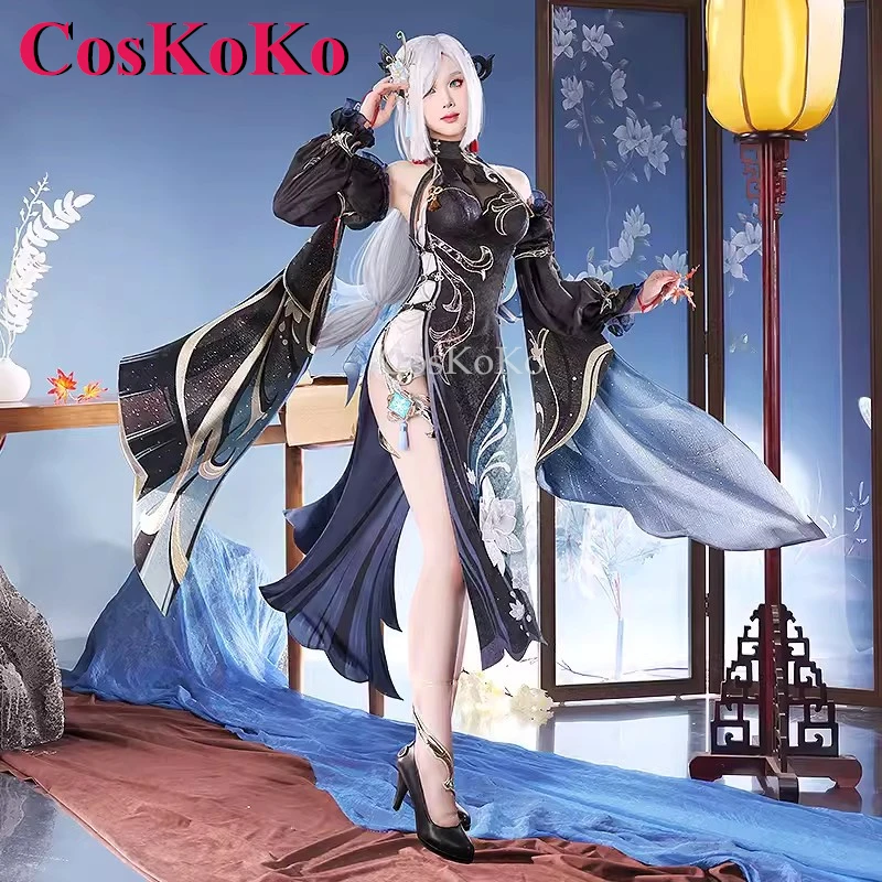 CosKoKo Shenhe Cosplay Game Genshin Impact Costume Deepavali Skin Gorgerous New Year Cheongsam Halloween Role Play Clothing S-XL