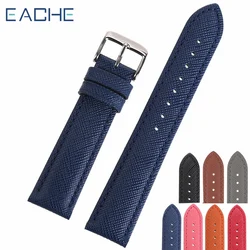 EACHE Saffiano Leather Watch Strap Fashion Cross Pattern Watchband Genuine Bracelet For Man&Woman 18mm 20mm 22mm 7 Colors