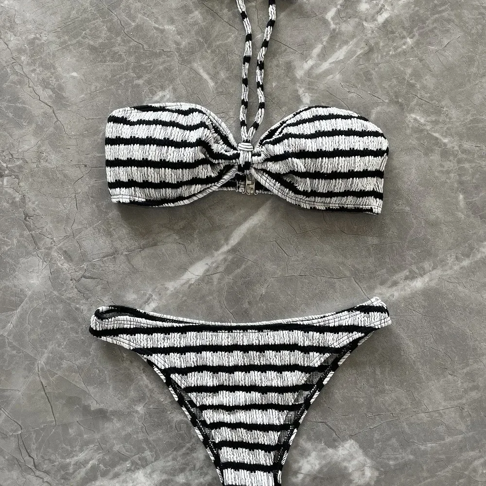

2025 New Stripe Bikini Set Women's High Sensation Hot Spring Resistant Wearable Tie Swimming Suit Comfortable Female Swimwear