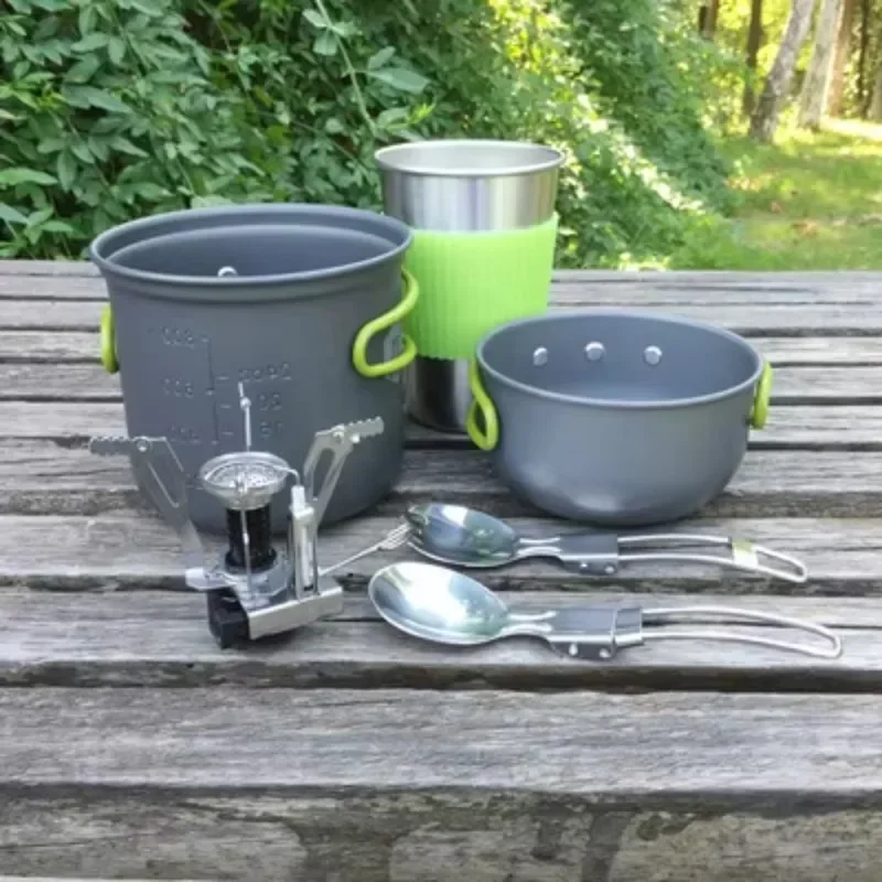 Outdoor Hiking Cooking Camping Equipment Outdoor Camping Pots and Pans Set Cooking Kit Picnic Camping Cooking Utensils