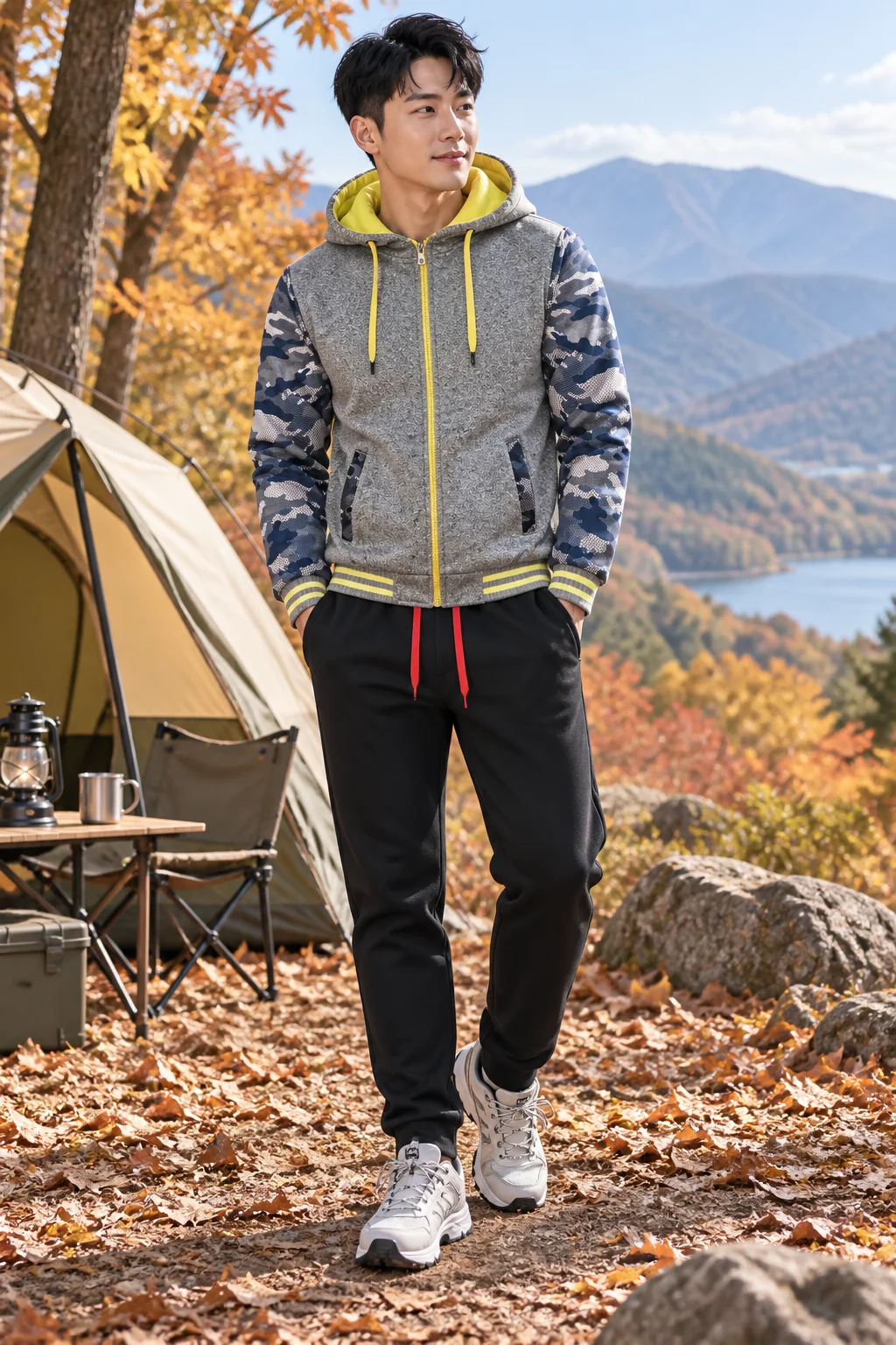 Men's Winter Thiened Fce Lined Camouflage Hoodie Sweatirt and Pants Casual Sports Set Youth Long Sve Long Pants