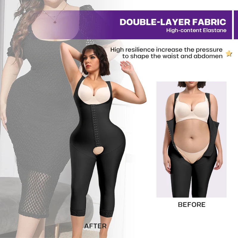 Compression Tummy Control Full Body Shaper Women Lipo Post Op Recovery Hip Enhancer Open Crotch Shapewear Bodysuit Faja Stage 1