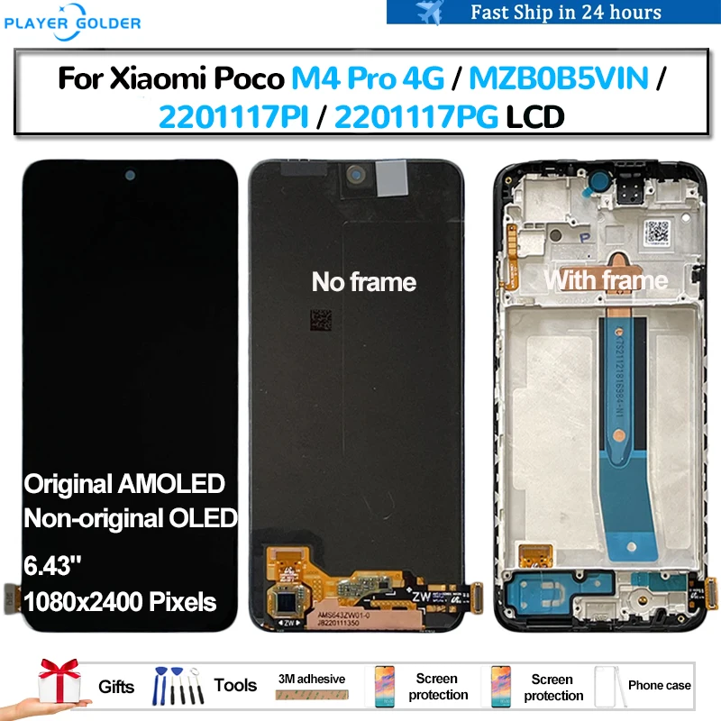 

Original AMOLED For Xiaomi Poco M4 Pro 4G MZB0B5VIN 2201117PI lcd Pantalla Display Touch Panel Screen Digitizer Assembly OLED