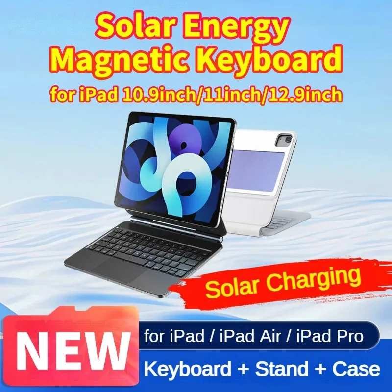 

Coostart Solar Energy Magnetic Keyboard&Stand&Case for iPad 10.9inch/11inch/12.9inch iPX7 Waterproof Wireless Bluetooth