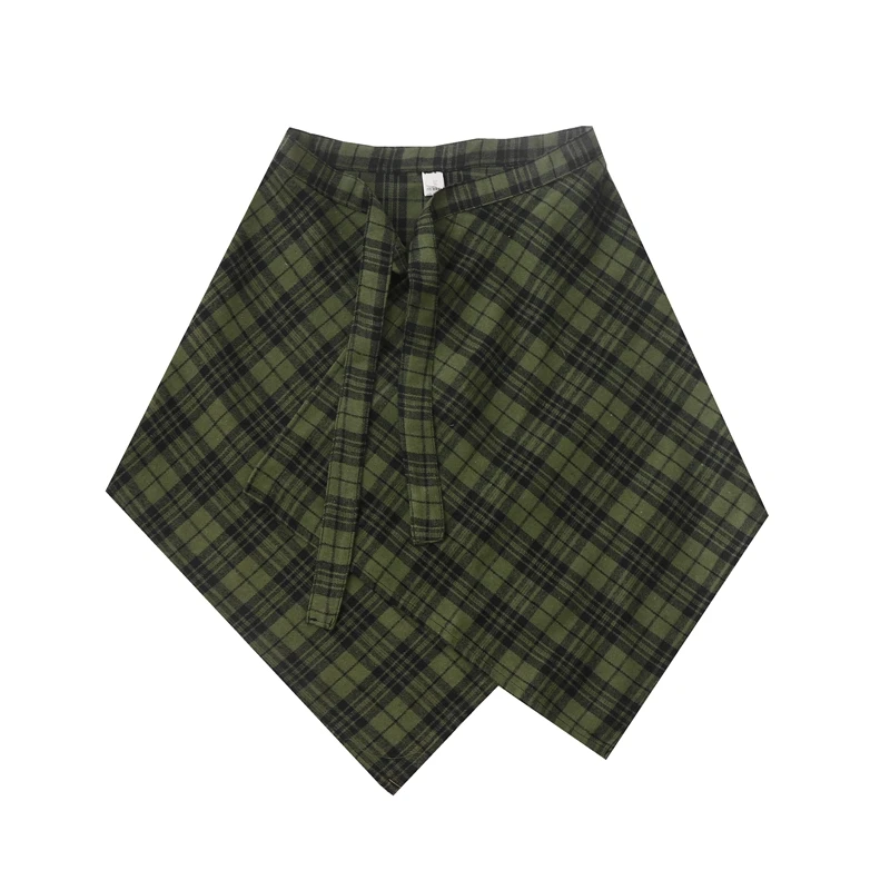 Y2K Retro Top Green Checkered Lace Up Buttocks Covering Curtain One Piece Hidden Meat Shirt Hem Fashion