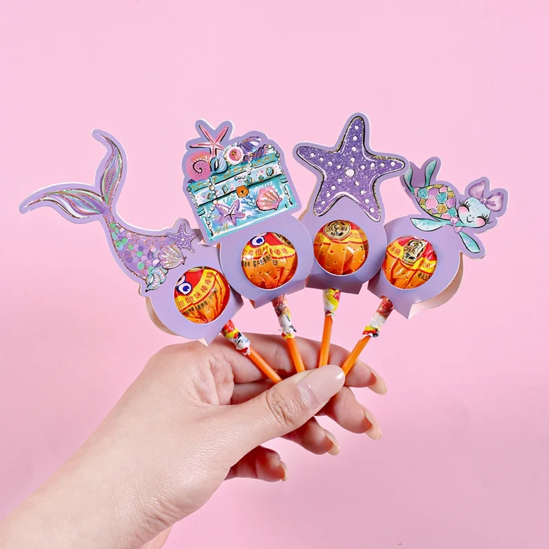 24 Stück lila Meerjungfrauen-Lollipop-Halterkarten, 6 gemischte Muster, Süßigkeiten-Lollipop-Papierkarten, Dekoration im Unterwasser-Thema, Geschenk-Gastgeschenke – Detail 5